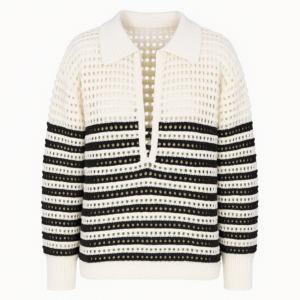 Polo Collar Striped Pullover