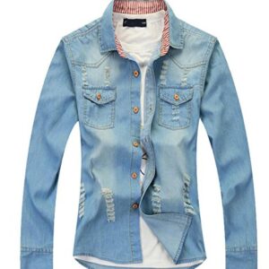 Men Denim Fabrics Solid Color Shirt