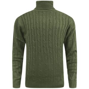 Men Rolled Neck Cable Knit Pullover